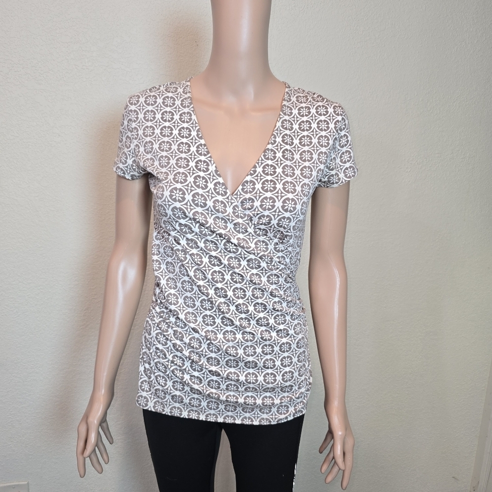 Boden J0196 Gray  Printed Short  Sleeve  Wrap Top sz 6R